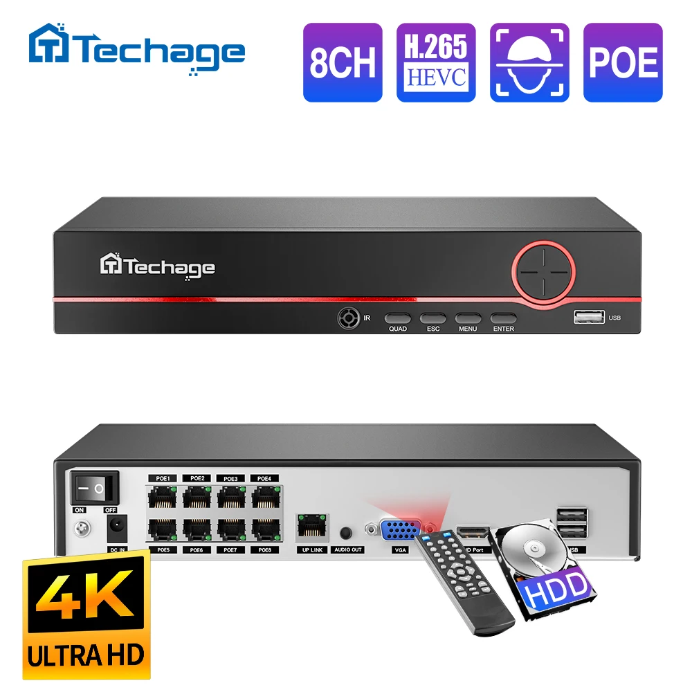 Home Security Camera - Techage H.265 8CH PoE Videoregistratore di